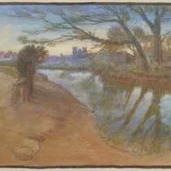 Landscape with a river by the city